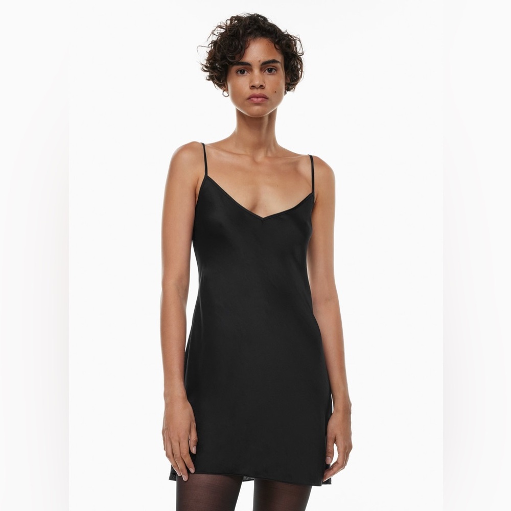 Wilfred Black Satin Slip Mini Dress